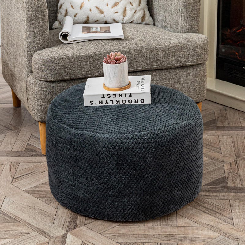 Asuprui Pouf Ottoman Unstuffed Ottoman Foot Rest No Filler Soft Foot Stool 20x20x12 Inches Fuzzy Chair Floor Pouf Chair with Storage for Living Room Bedroom Dark Gray - Image 1